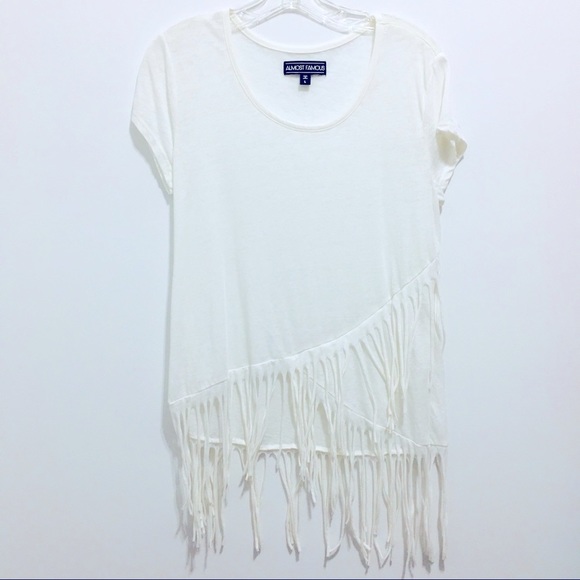 Almost Famous Juniors Hi Low White Fringe Top - Picture 3 of 7